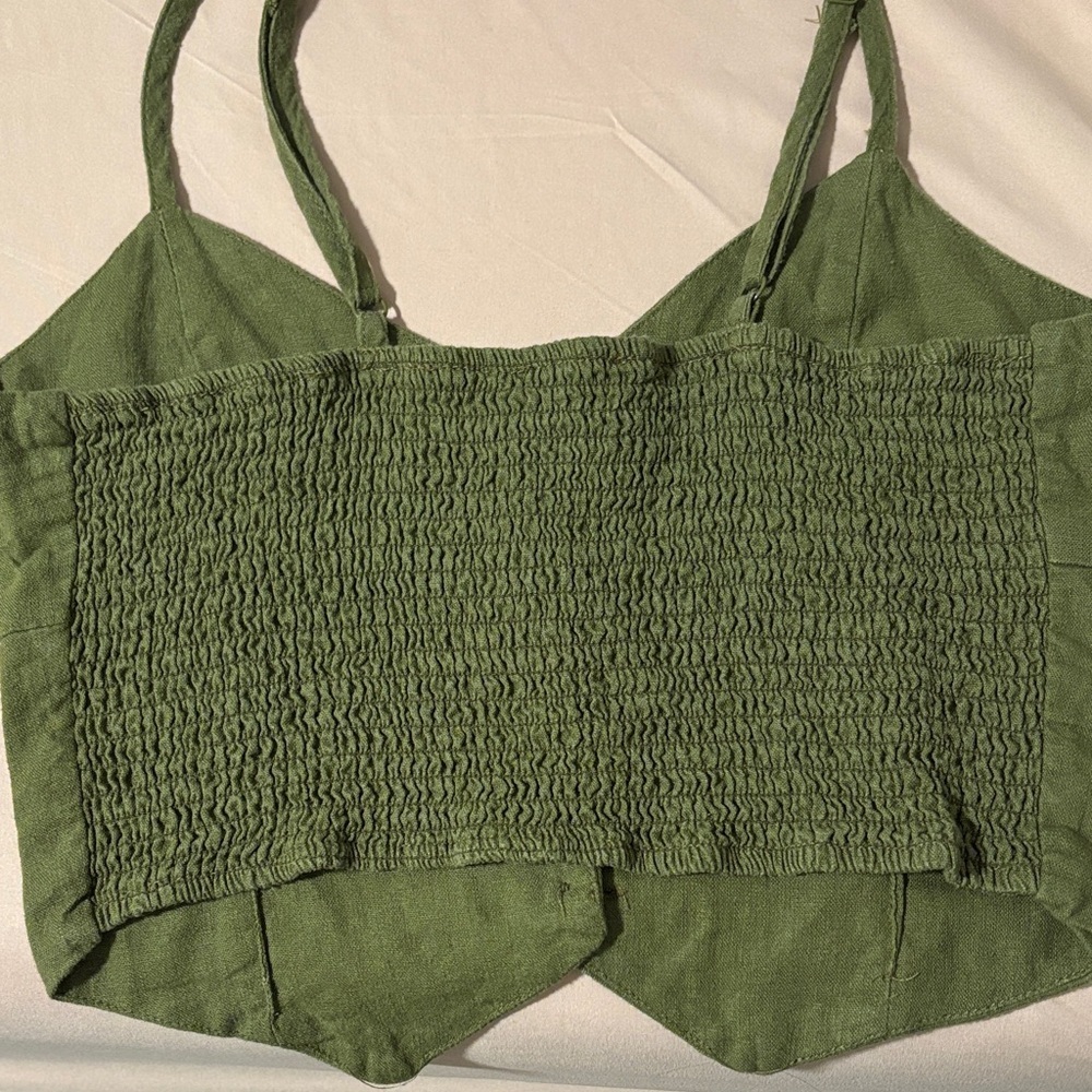 Olive Green Button-Up Women's Top - Picture 3 of 3